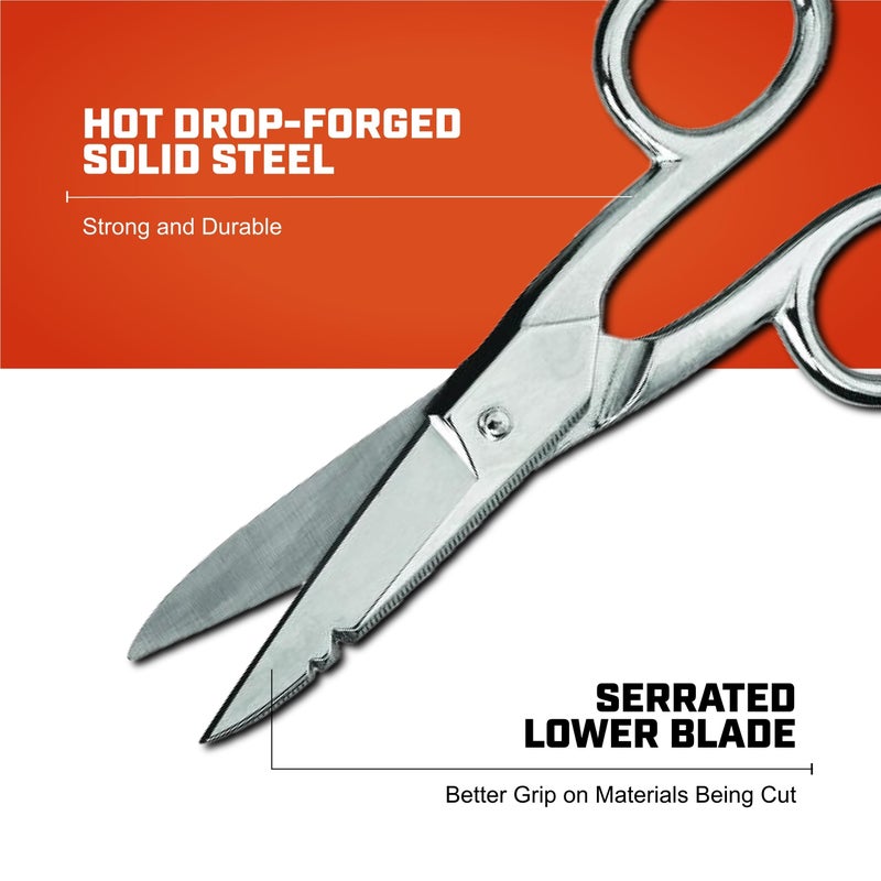 Wiss Crescent Wiss Electrician Scissors - Hot Drop-Forged Steel Wire Cutting Scissors with File, Scraper & Double Stripping Notch - 5" - 175E - Image 3